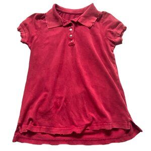 One World Womens Distressed Short Sleeve Polo Shirt-Red-Size Medium-GUC